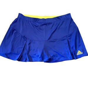 Adidas Club PleatTennis Skort Womens Blue Yellow Pull On‎ Elastic Waist Large
